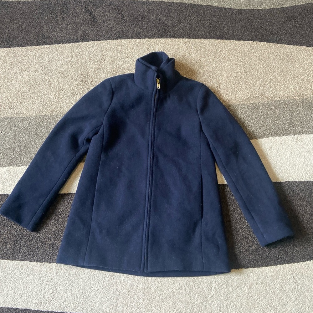 J. Crew Factory  Navy Blue, Zip front, Wool Blend Coat Sz 00P